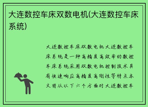 大连数控车床双数电机(大连数控车床系统)