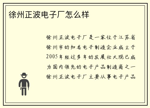 徐州正波电子厂怎么样